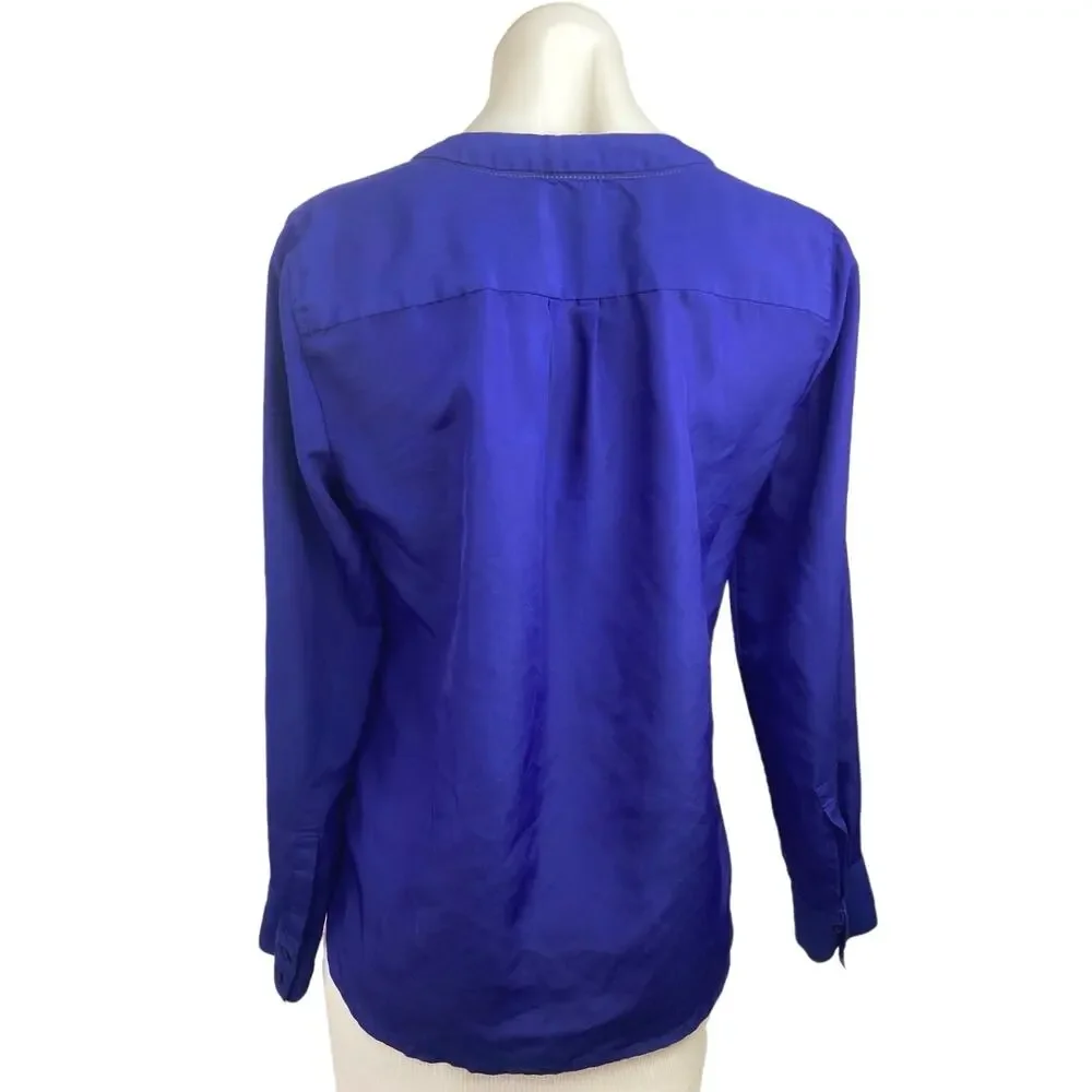 J. Crew Blue V Neck Pullover Casual Relaxed Fit Long Sleeve Top Size S